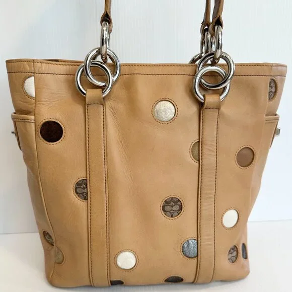 COACH Lunch Gallery Tote Limited Edition Caramel Leather with Polka Dots